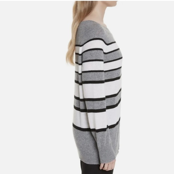 Equipment | Cashmere Striped, Neutral Minimalist Long Line Sweater - Picture 13 of 13